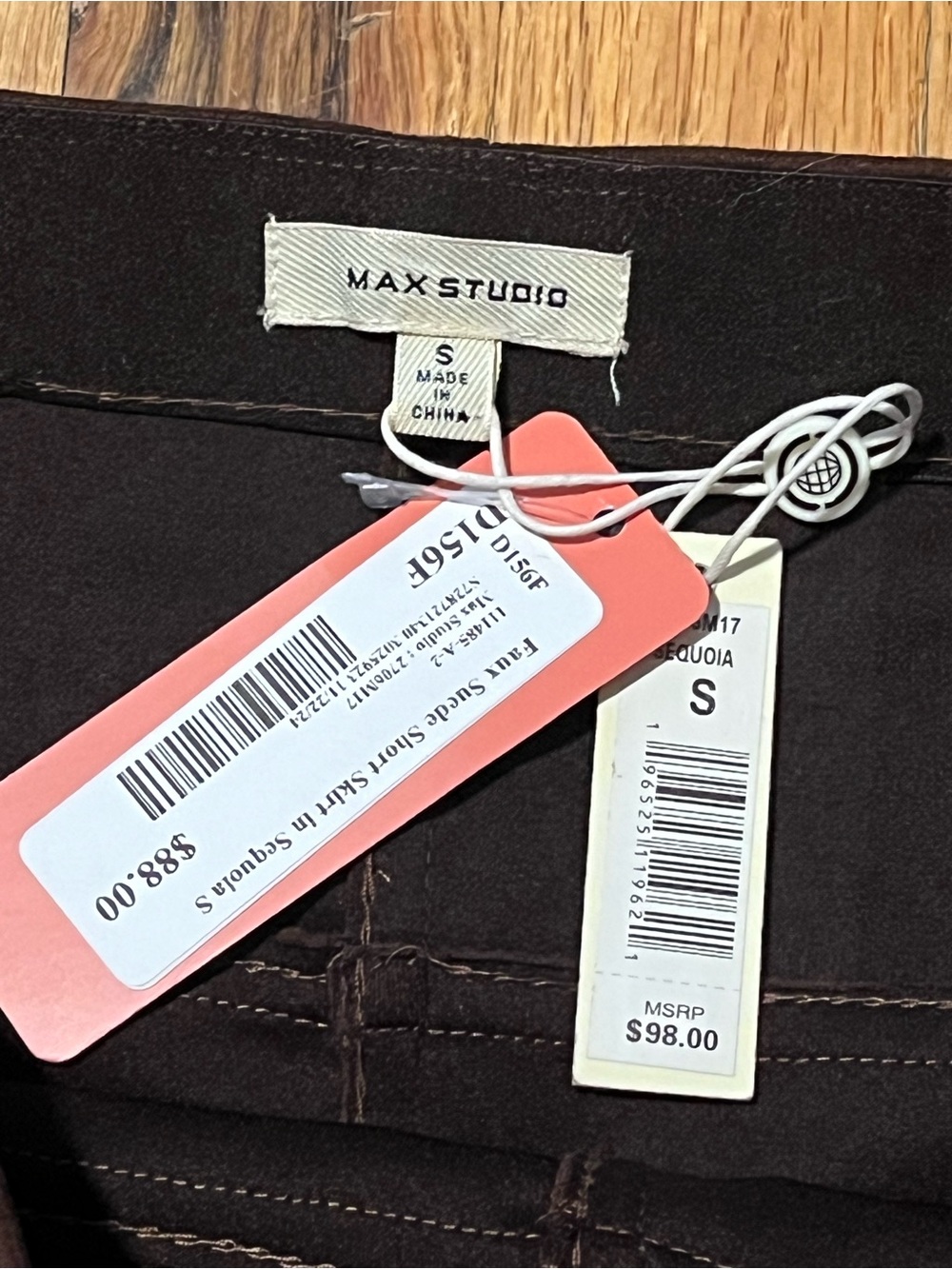 NWT Max Studio Brown Stretch Mini Skirt Size S High Waist A-Line Faux Suede - Picture 4 of 6